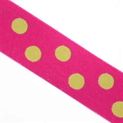 Raspberry with Lime Polka Dot Elastic- 1 1/2 Inch Wide, Reversible