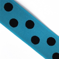 Turquoise & Black Polka Dot 1 1/2 Inch Elastic - Reversible