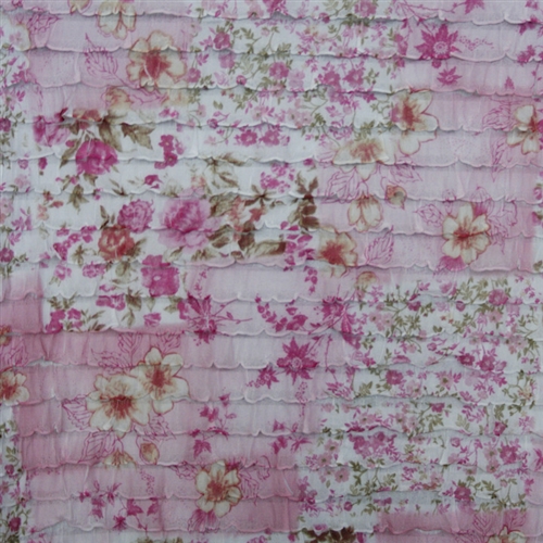 Pink floral cascading ruffle fabric