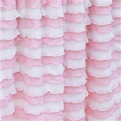 Parfait Pink - Pink and White Striped Cascading Ruffle Fabric