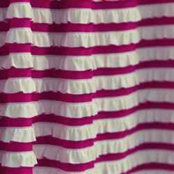 Raspberry & Cream Striped Ruffle Fabric