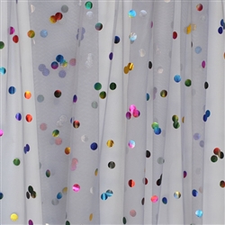 Gray Party Dot Tulle with Rainbow Foil Dot - Confetti Dot Collection by Ruffle Fabric